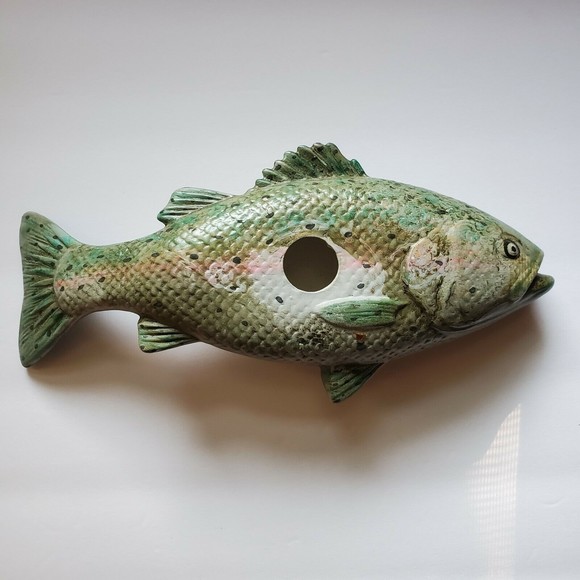 Vtg Hand Painted Japanese Sea Bass, Suzuki Ceramic Fish Tabletop/ Wall F… - Picture 9 of 13